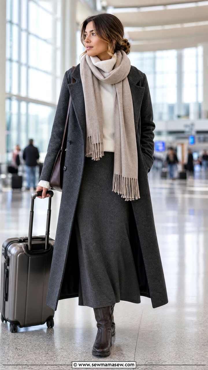 Maxi Skirt With Thermal Layers Winter Airport Outfit - 30 modest airport outfit ideas
