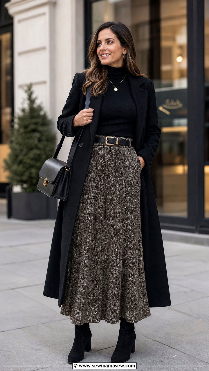 Maxi Skirt With Turtleneck and Suede Ankle Boots Boho - 25 boho chic outfits inspo