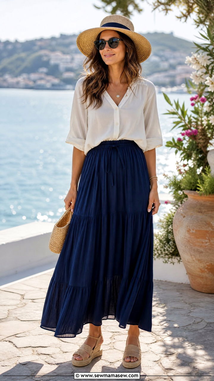 Maxi Skirt and Basic Blouse - 30 Cute outfits for moms