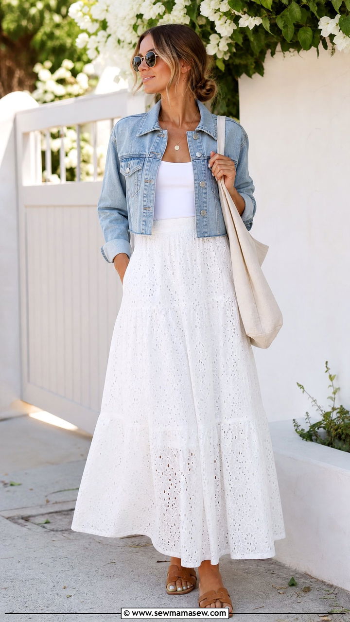 Maxi Skirt and Denim Jacket Outfit - 35 maxi skirt outfit ideas for women