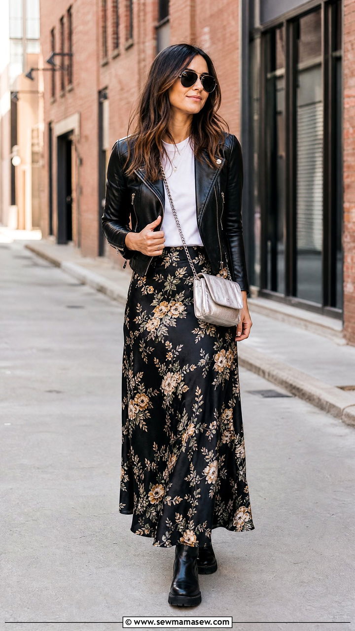 Maxi Skirt and Leather Jacket Outfit - 35 maxi skirt outfit ideas for women