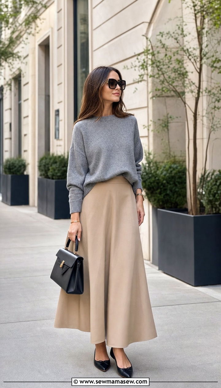 Maxi Skirt and Sweater with Ballet Flats Spring - 25 Spring outfits with ballet flats