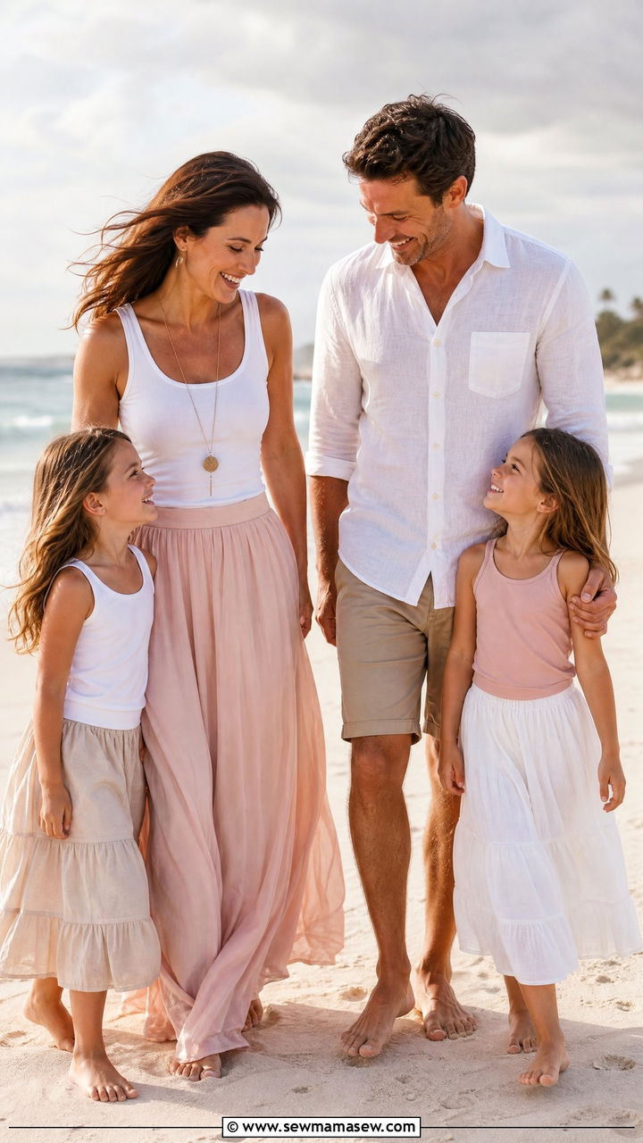 Maxi Skirt and Tank Beach Family Outfit - 30 Family beach photo outfit ideas
