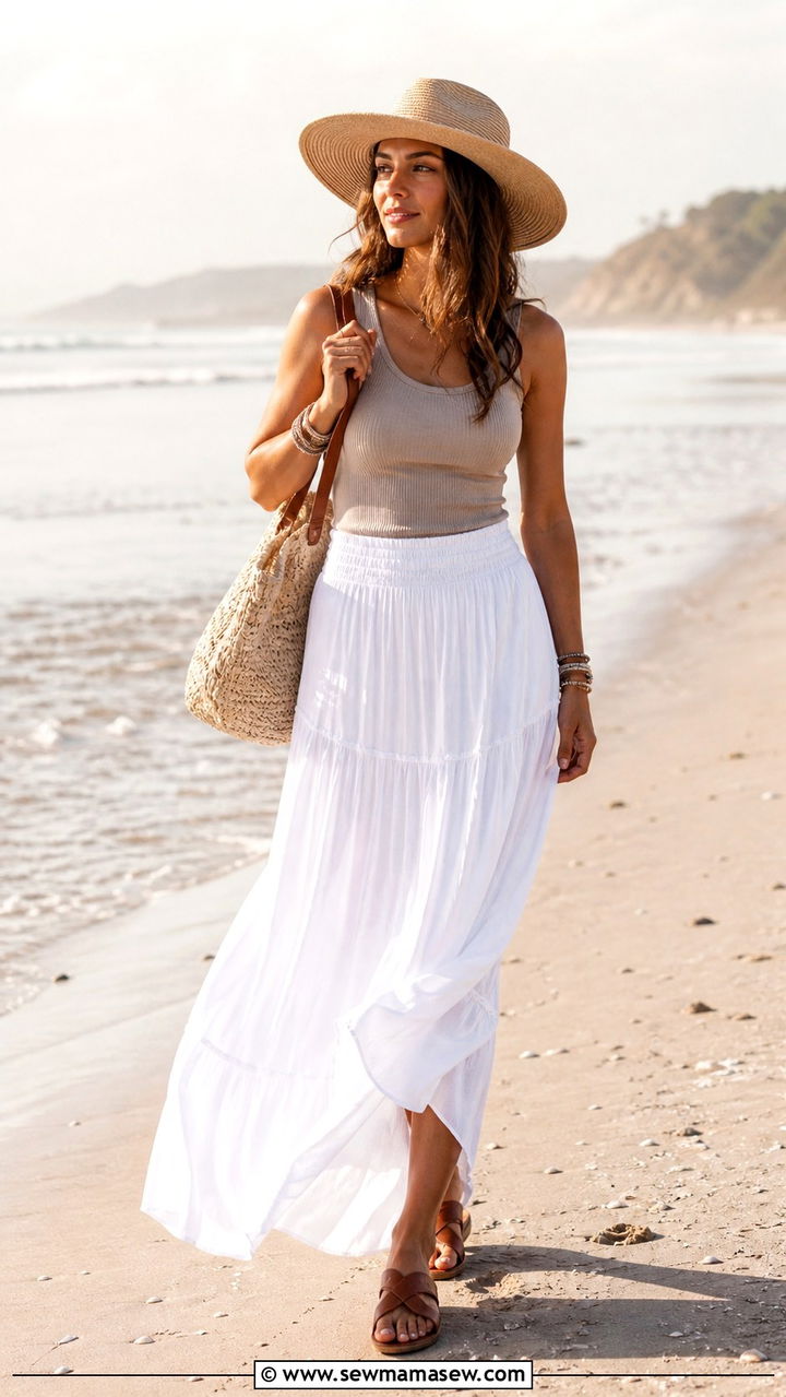 Maxi Skirt and Tank Top with Flat Sandals - 40 weekend outfit ideas for women