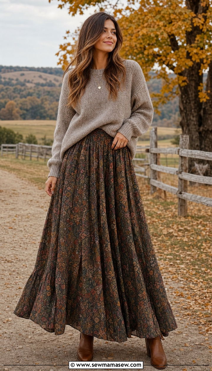 Maxi Skirt with Ankle Boots and Chunky Sweater - 35 casual maxi skirt outfits