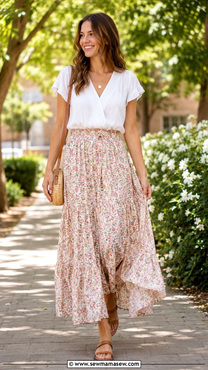 Maxi Skirt with Blouse and Sandals - 30 Kindergarten graduation outfit ideas for moms