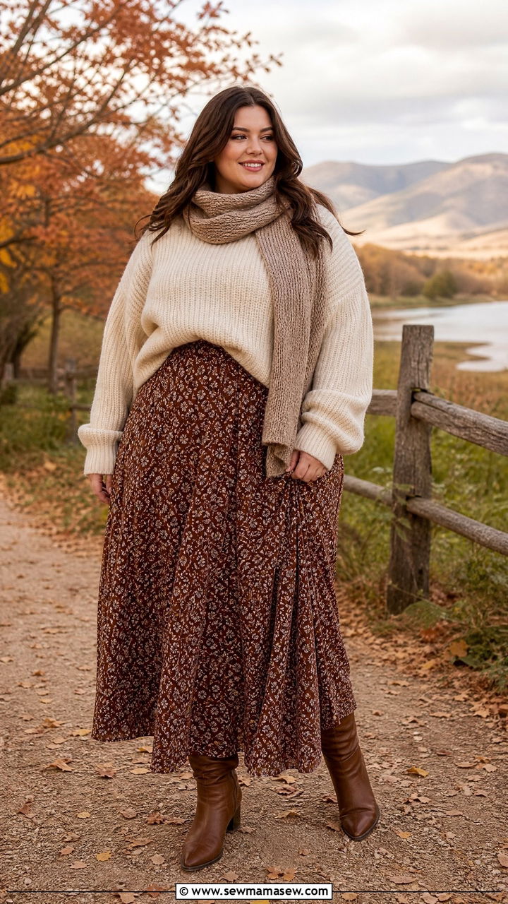 Maxi Skirt with Chunky Knit Sweater - 25 Maxi skirt outfit ideas plus size