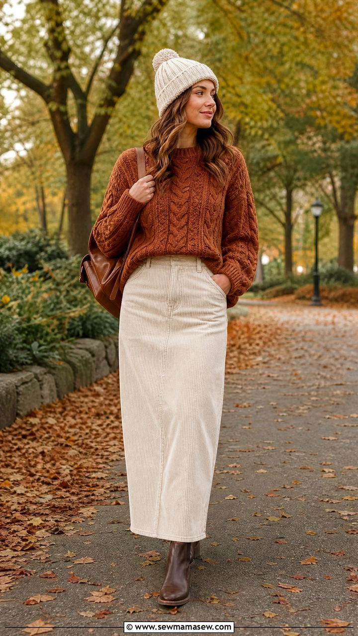 Maxi Skirt with Chunky Knit and Chelsea Boots - 35 maxi skirt outfits ideas