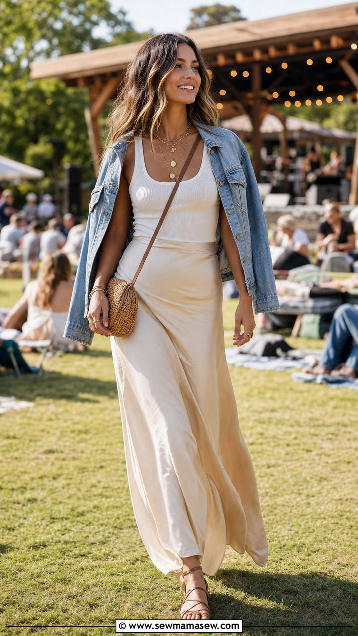 Maxi Skirt with Fitted Tank Top Concert Outfit - 25 concert outfits inspo