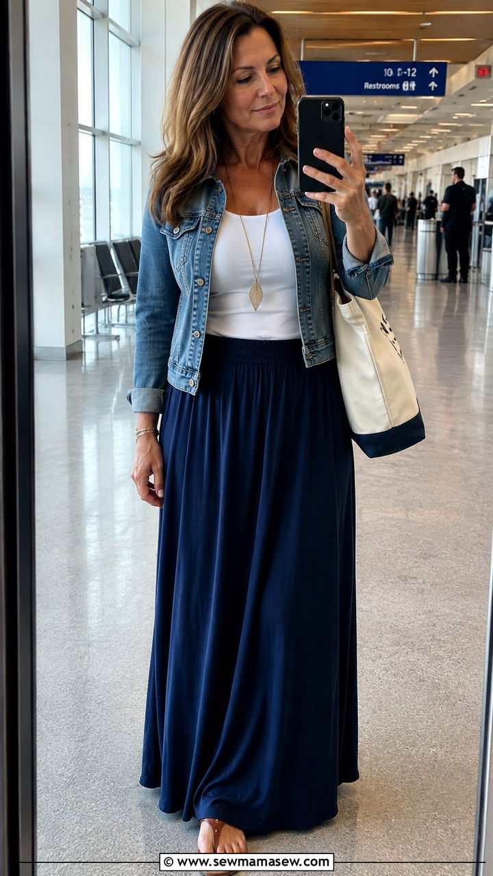 Maxi Skirt with Fitted Tank Top Flight Outfit - 25 What to wear on a plane over 40