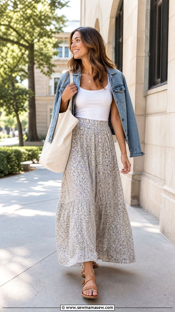 Maxi Skirt with Fitted Tank and Flat Sandals - 30 summer school outfit ideas