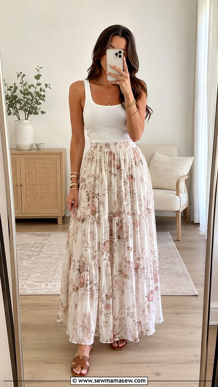 Maxi Skirt with Fitted Tank - 30 cute spring to summer outfits