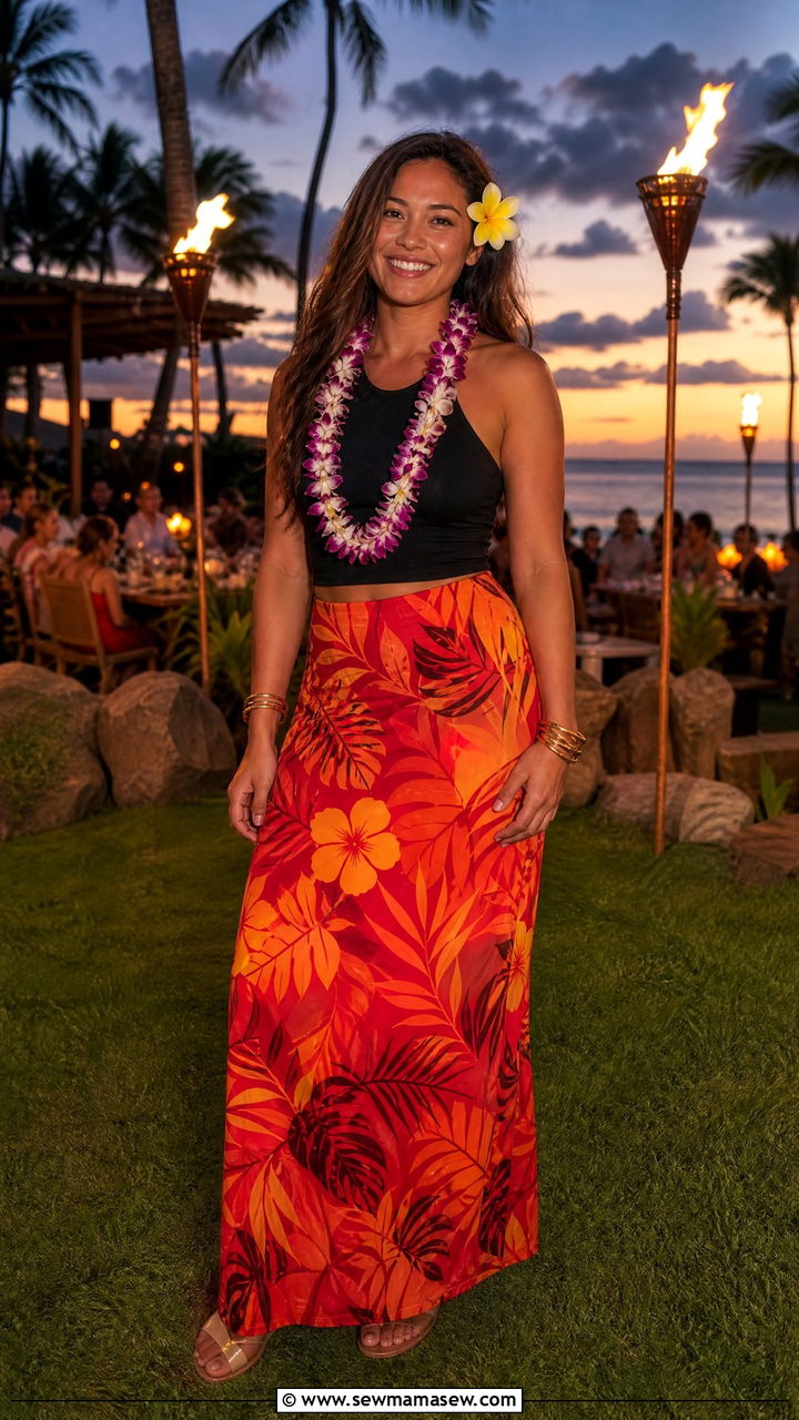 Maxi Skirt with Halter Top for Luaus - 35 Hawaii vacation outfits