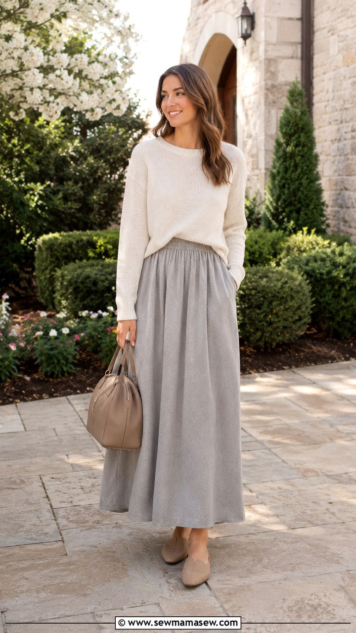 Maxi Skirt with Lightweight Sweater - 30 spring outfits for modest women