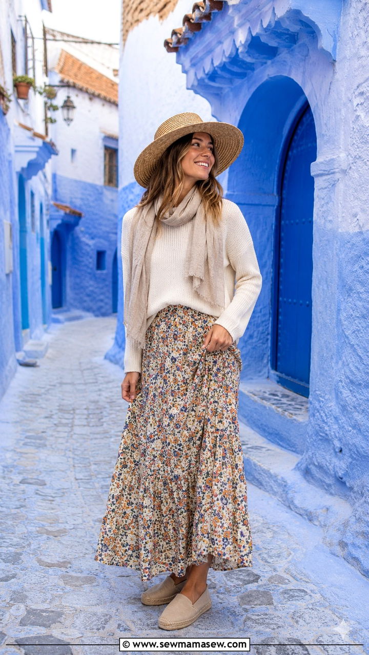 Maxi Skirt with Lightweight Sweater - 20 Modest outfit ideas for Morocco