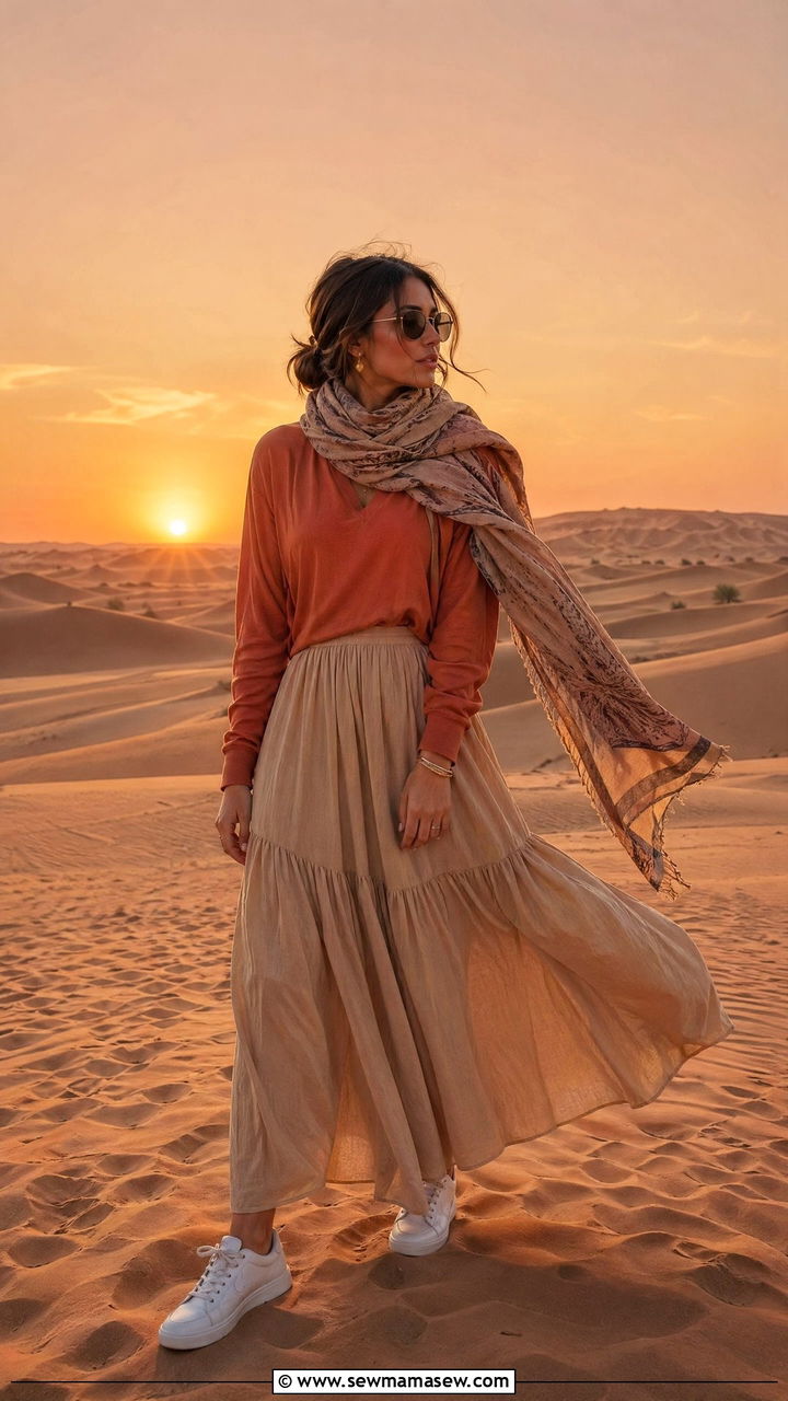 Maxi Skirt with Long Sleeve Top for Desert Safari Dubai - 35 Dubai outfit ideas