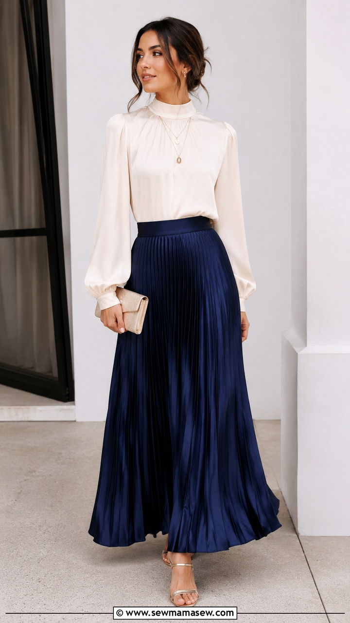 Maxi Skirt with Modest Blouse Outfit - 25 Wedding guest outfit ideas Muslim wedding