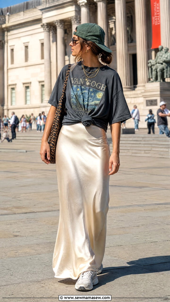 Maxi Skirt with Oversized Graphic Tee - 30 streetwear outfit ideas for women