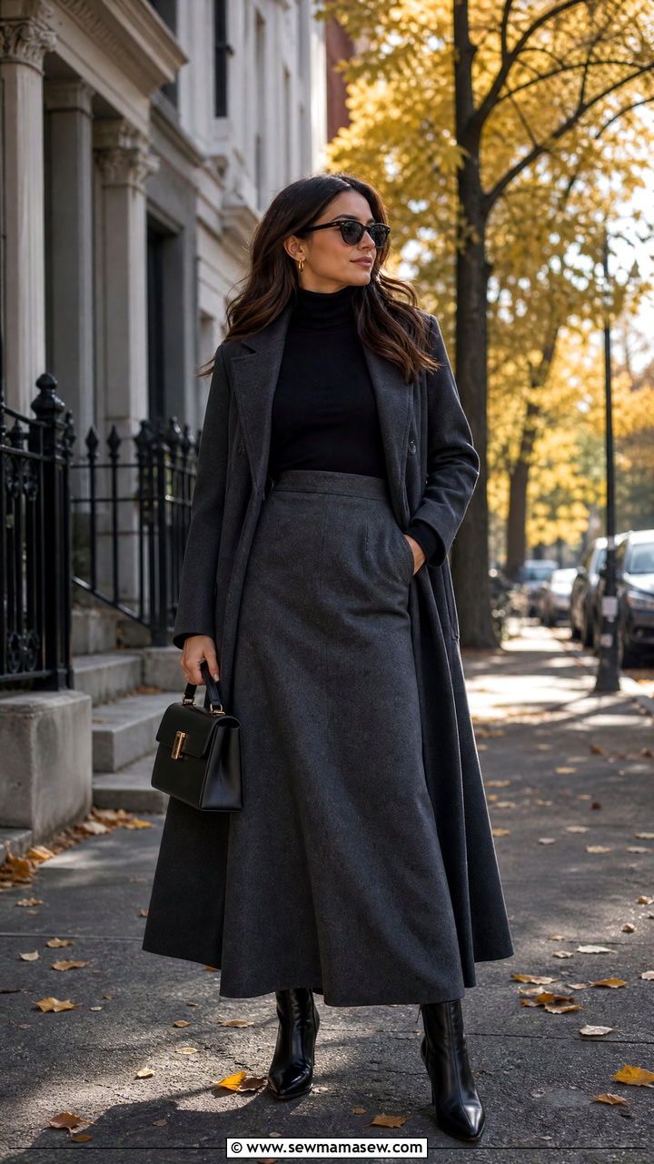 Maxi Skirt with Turtleneck and Ankle Boots - 35 maxi skirt outfits ideas