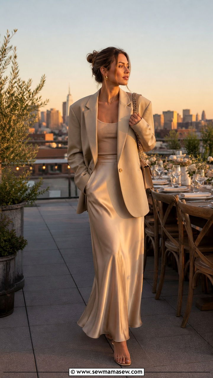 Maxi Slip Skirt And Oversized Blazer - 40 Spring rooftop outfits