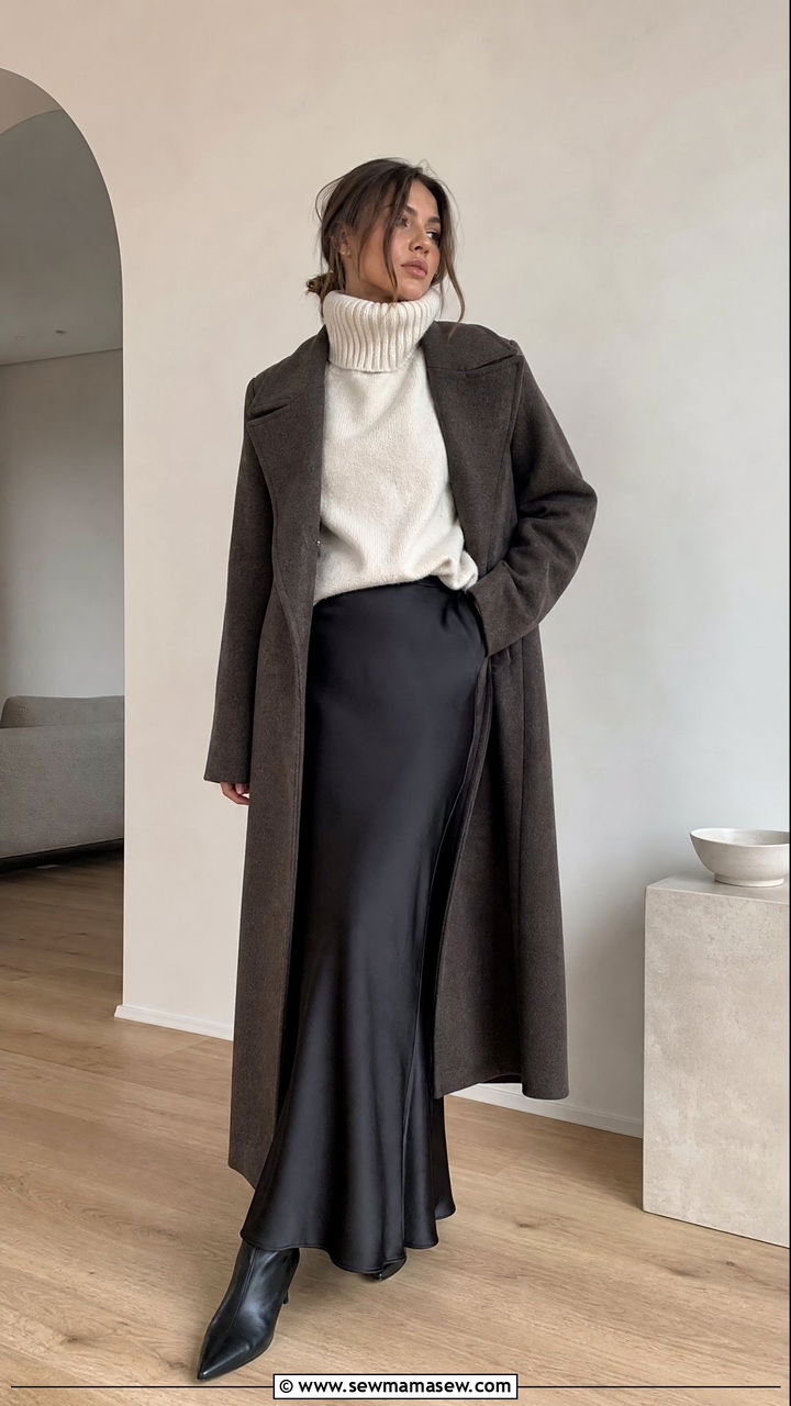 Maxi Slip Skirt With A Chunky Turtleneck - 25 classy grunge outfit ideas