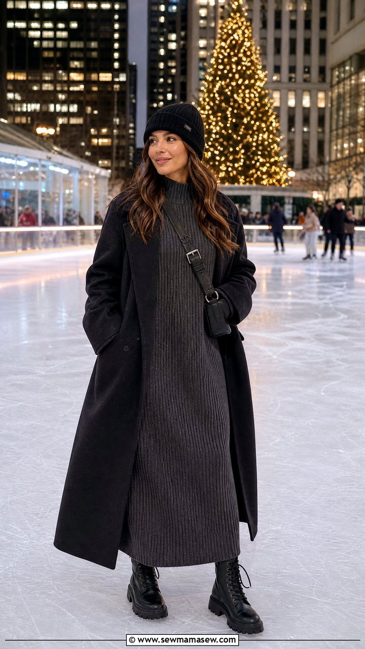 Maxi Sweater Dress With Combat Boots and Beanie - 25 Chicago outfit ideas