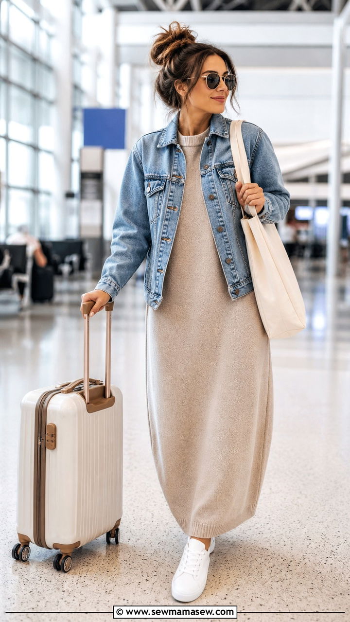 Maxi Sweater Dress With White Sneakers - 40 sweater dress outfit ideas