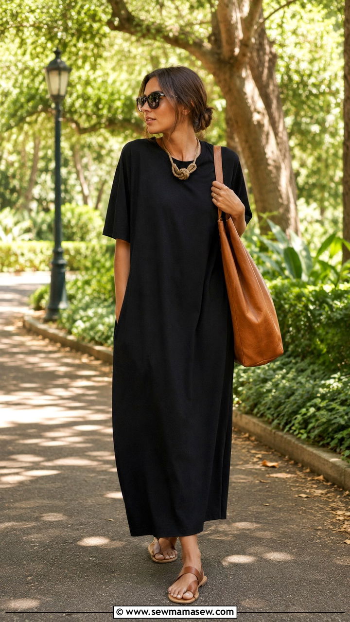 Maxi T Shirt Dress With Flat Sandals And A Cord Necklace - 20 Quiet luxury The Row dupes outfit ideas