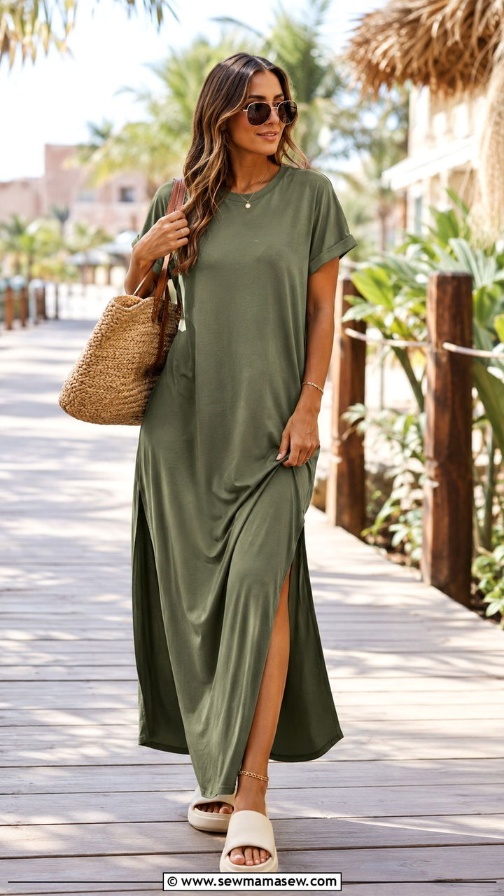 Maxi T Shirt Dress With Slides Outfit - 25 Athleisure outfit ideas 2026