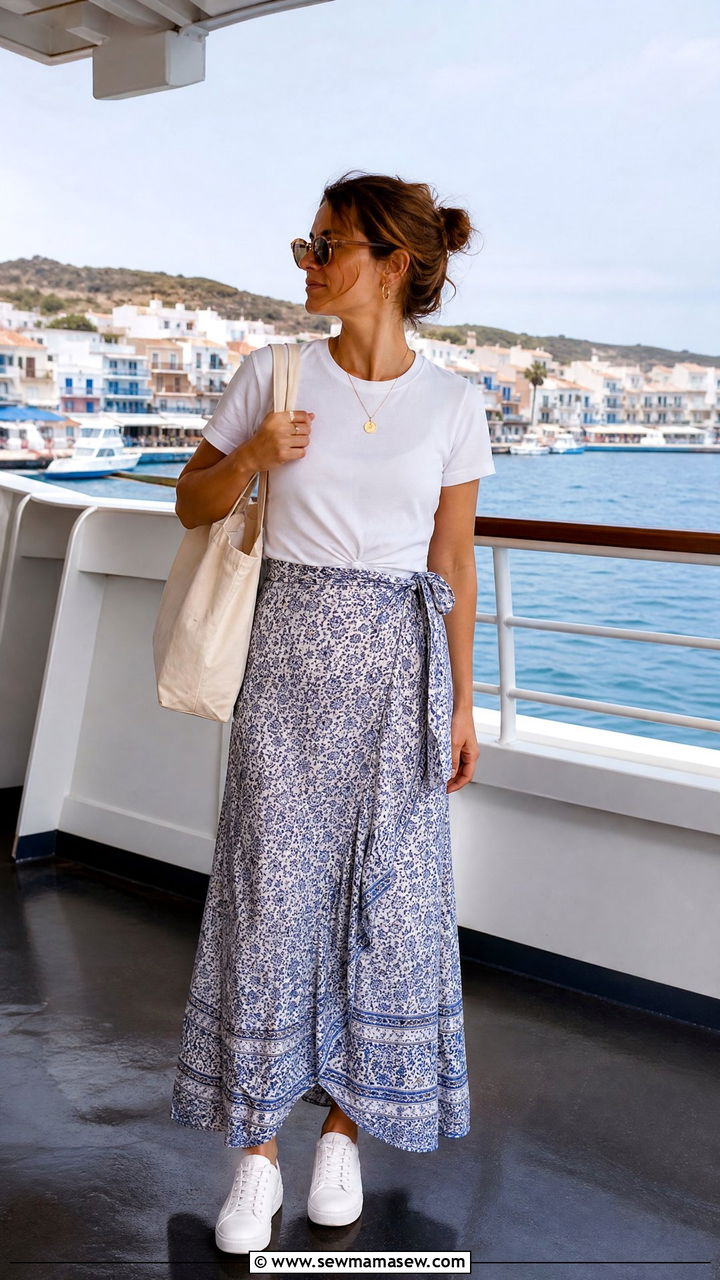 Maxi Wrap Skirt With Simple Tee Vacation Outfit - 25 Vacation outfit ideas modest women