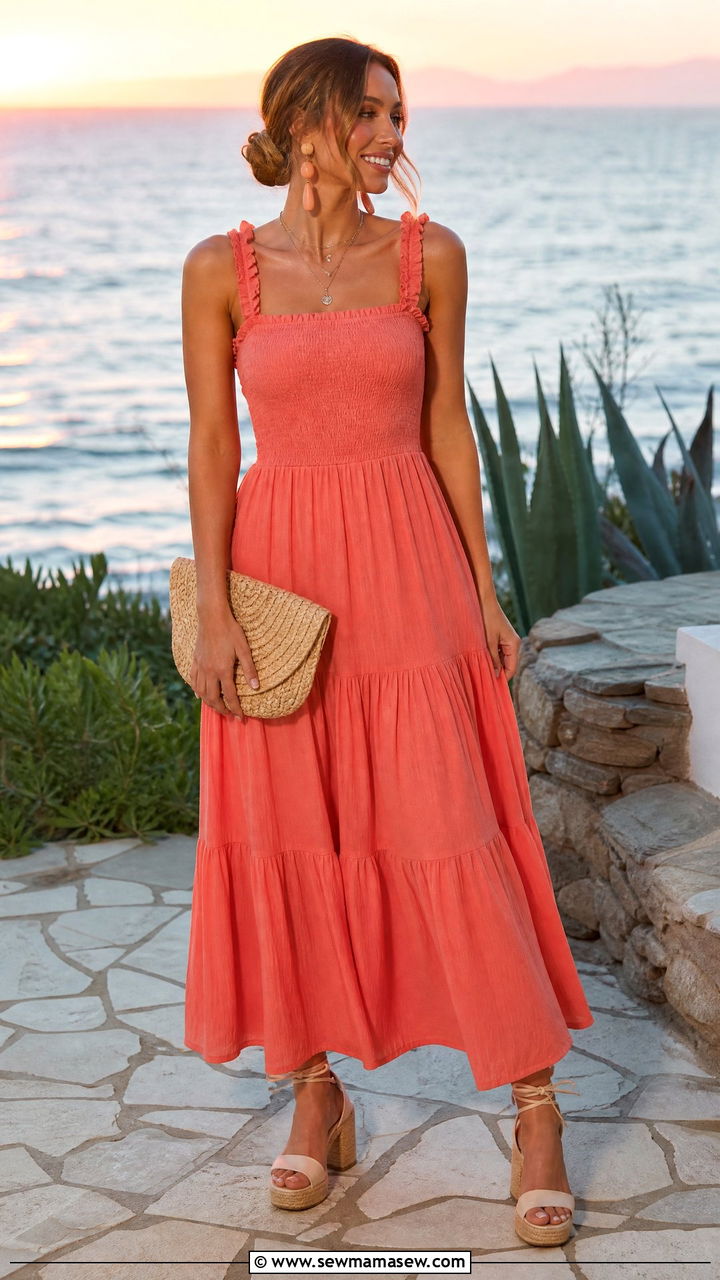 Maxi dress and block heels summer - 30 summer outfits with block heels