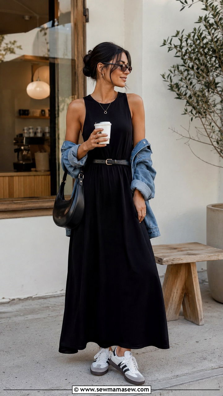 Maxi dress with Adidas Samba sneakers - 30 Maxi dress with sneakers outfit ideas