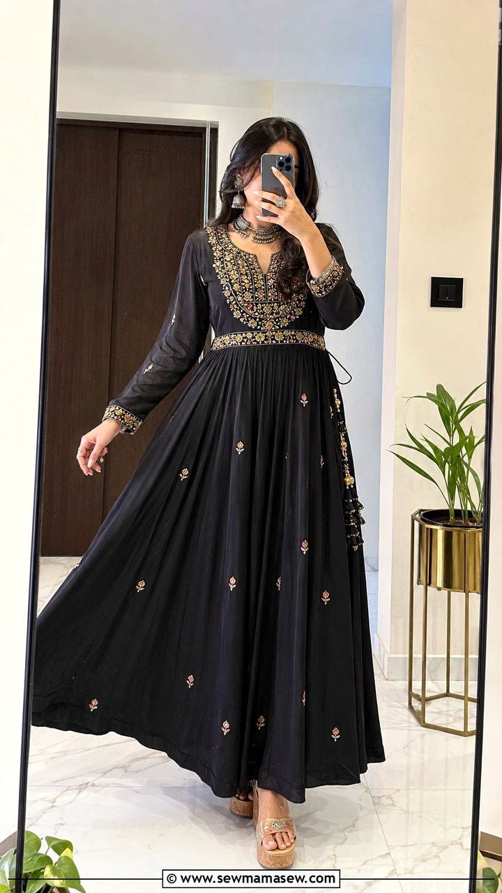 Maxi dress with Indian embroidery - 30 Navratri outfit ideas