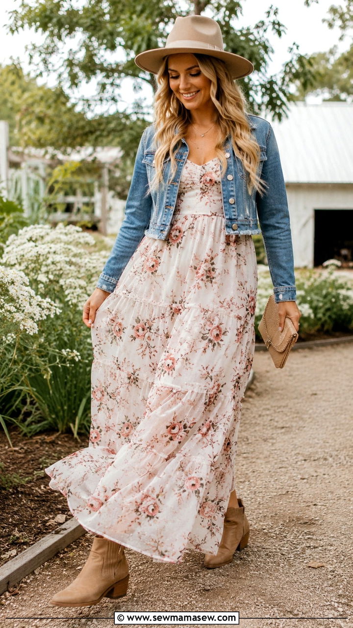 Maxi dress with ankle boots - 30 Spring outfits with ankle boots