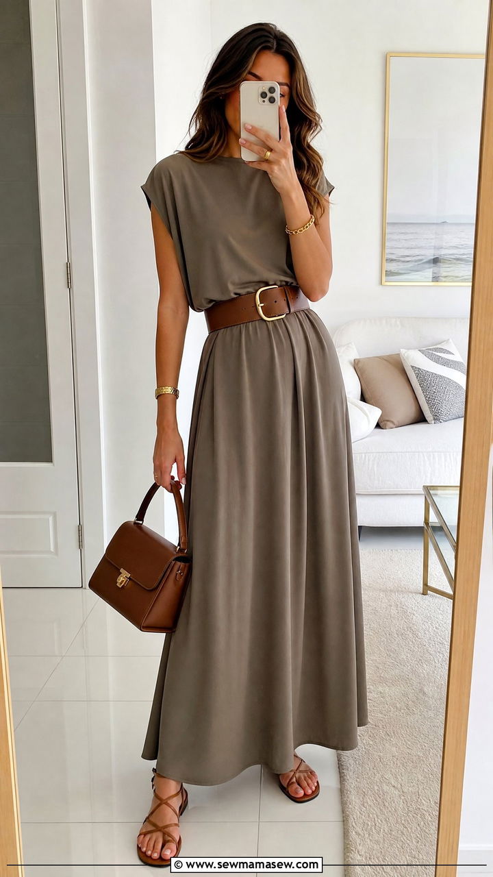 Maxi dress with belt and strappy sandals - 35 How to style a maxi dress