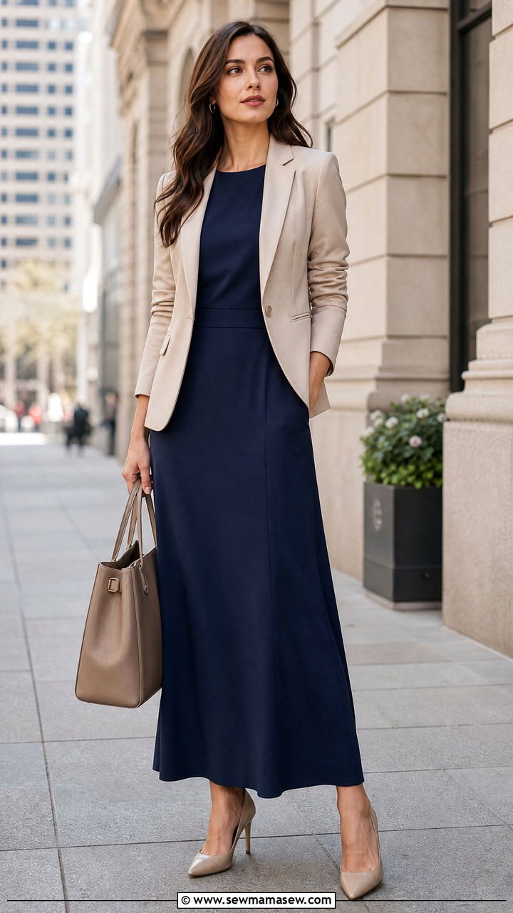 Maxi dress with blazer work outfit - 35 maxi dress outfits aesthetic