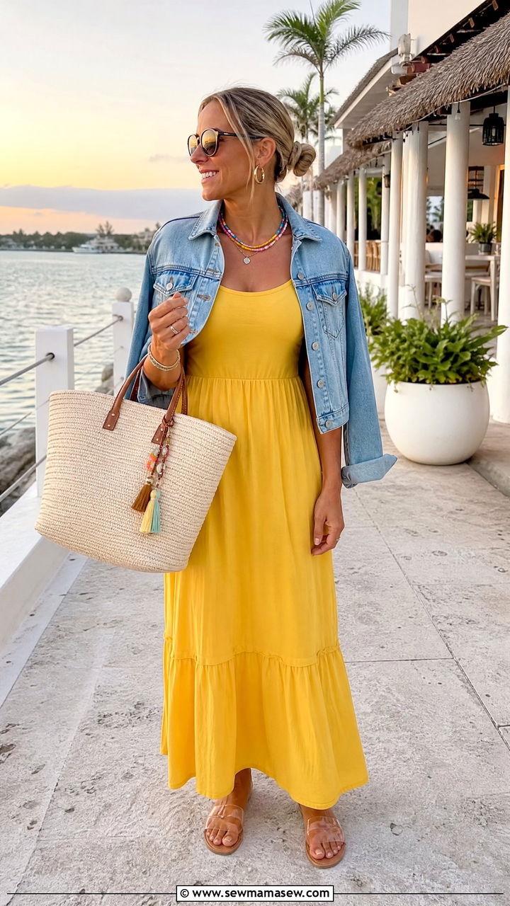 Maxi dress with denim jacket for summer outfit - 30 Maxi dress outfit ideas with a denim jacket