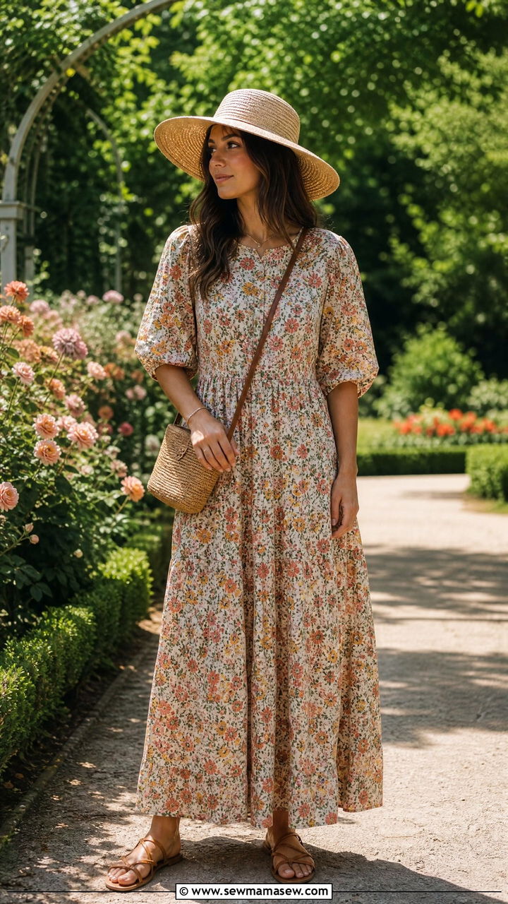 Maxi dress with flat sandals - 30 summer outfits for modest women