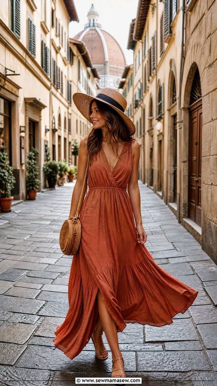 Maxi dress with flat sandals Florence - 25 Florence outfit ideas