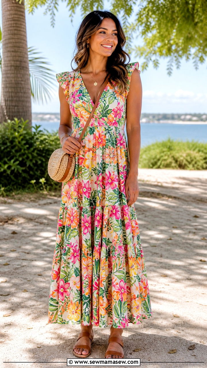 Maxi dress with flat sandals for outdoor reunion - 20 20 year reunion outfit ideas