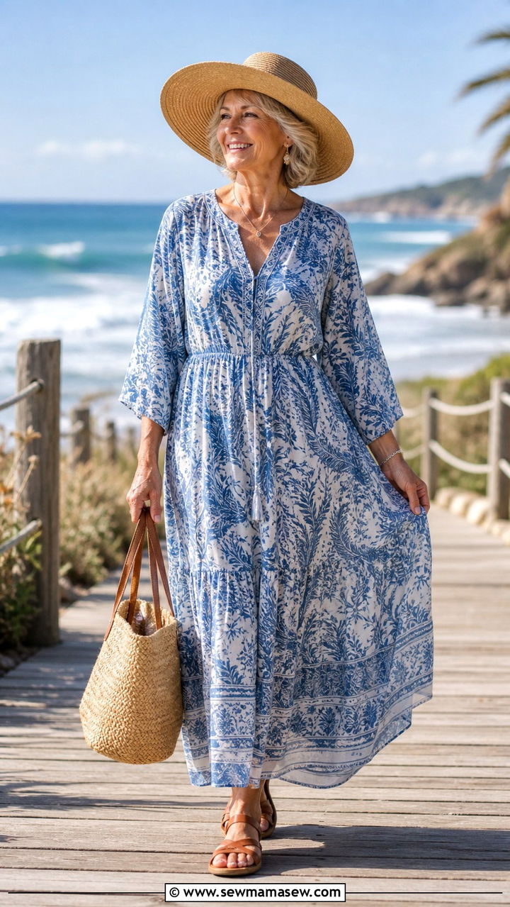 Maxi dress with flat sandals outfit for women in their 60s - 40 How to dress in your 60s
