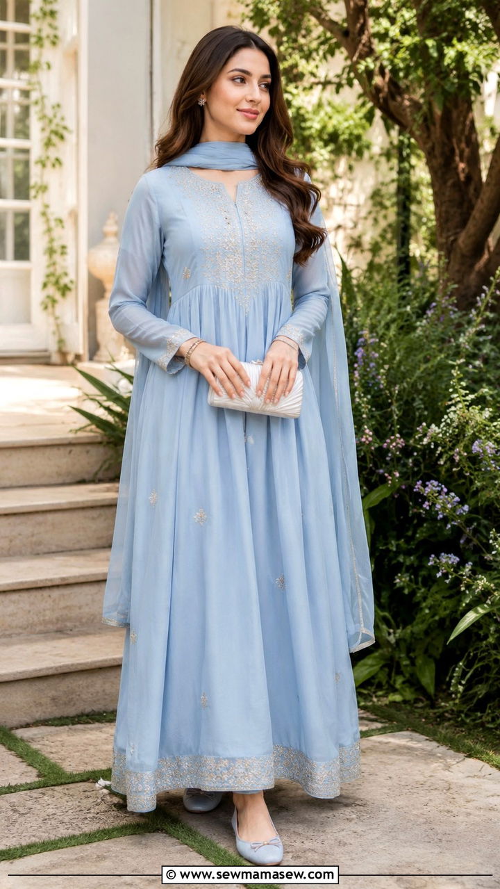 Maxi dress with full sleeves and matching scarf - 30 Modest outfit ideas for Eid