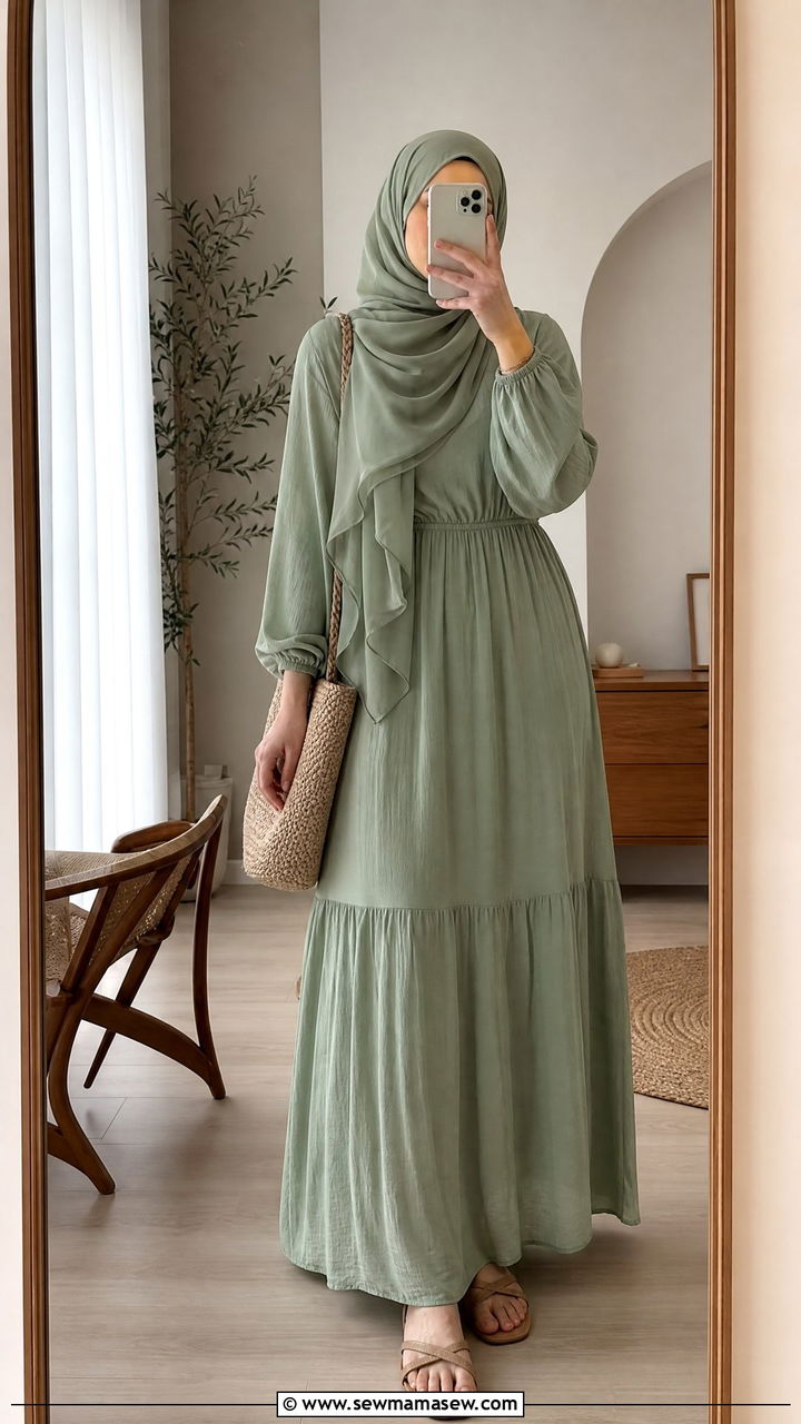 Maxi dress with hijab for casual day - 30 hijab outfit ideas