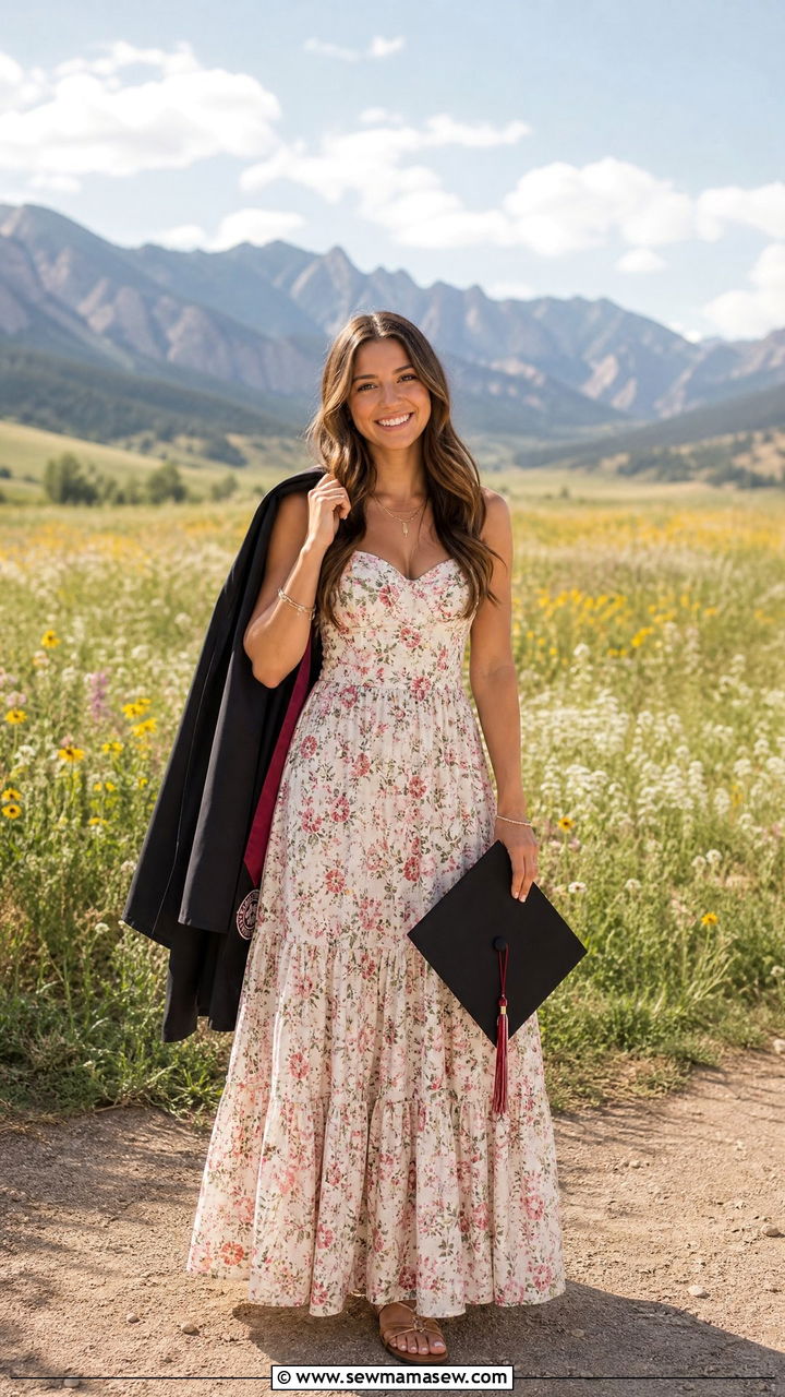 Maxi dress with sandals and layered jewelry - 35 graduation outfit ideas for women