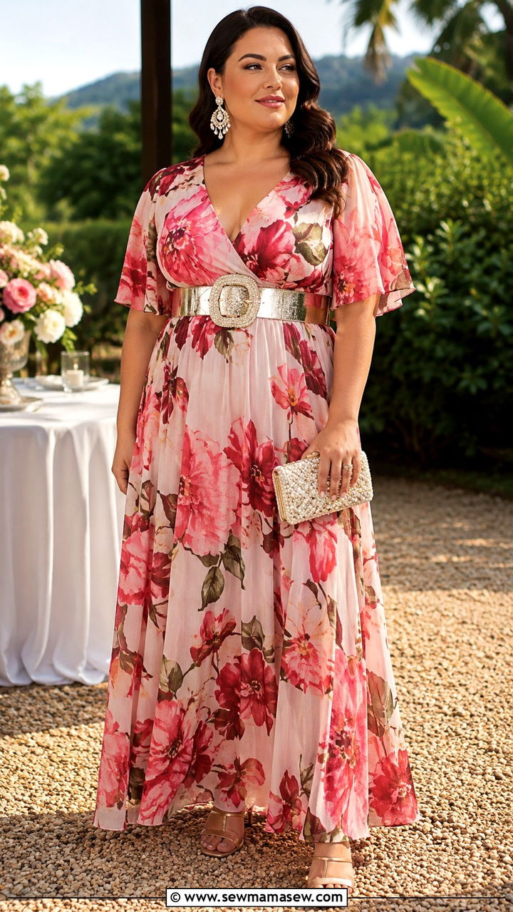 Maxi dress with statement belt - 30 Party outfits for midsize women