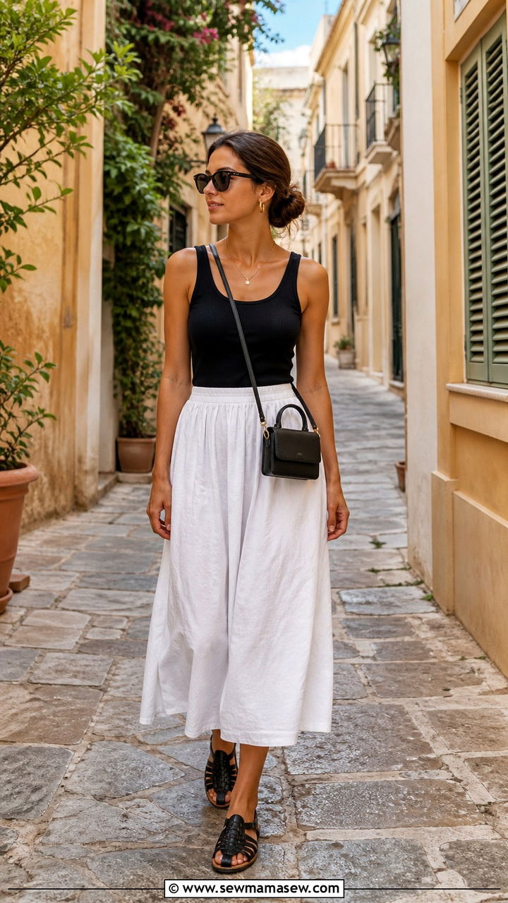 Maxi dress with strappy sandals for Athens evening - 40 What to wear in Athens