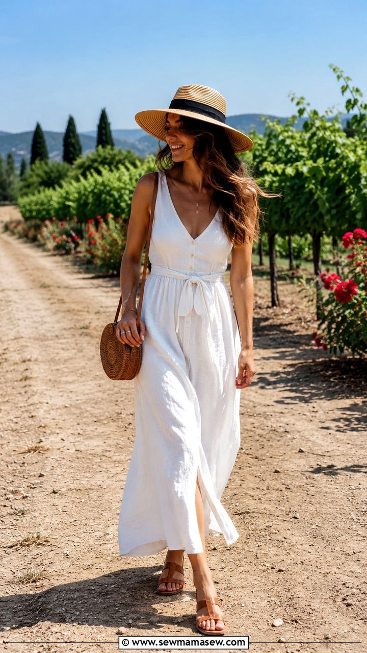 Maxi dress with straw hat and sandals - 30 How to style a maxi dress in summer