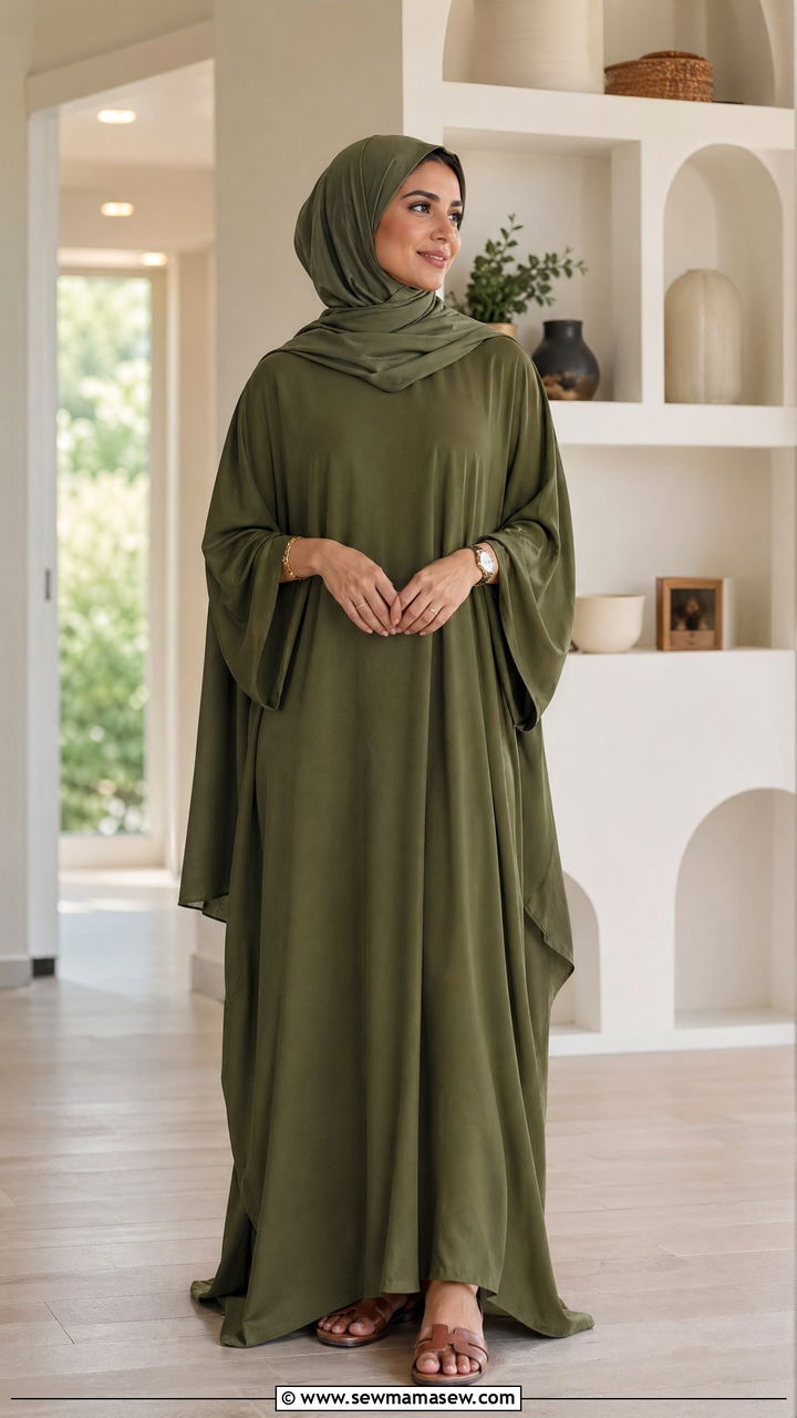 Maxi kaftan with tonal hijab and flat sandals - 35 Eid outfit ideas modest