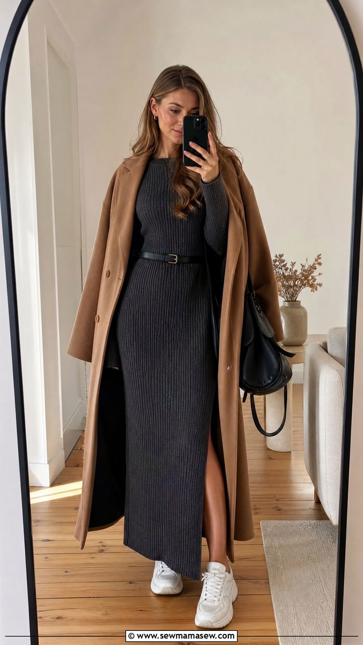 Maxi knit dress with sneakers Copenhagen outfit - 25 casual Copenhagen outfits
