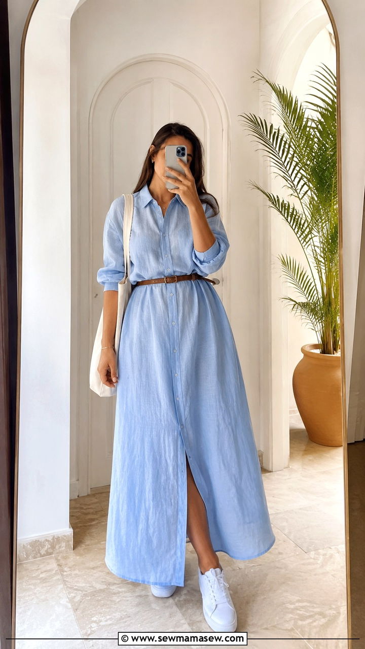 Maxi shirt dress with belt outfit for Egypt - 20 Modest outfit ideas for Egypt